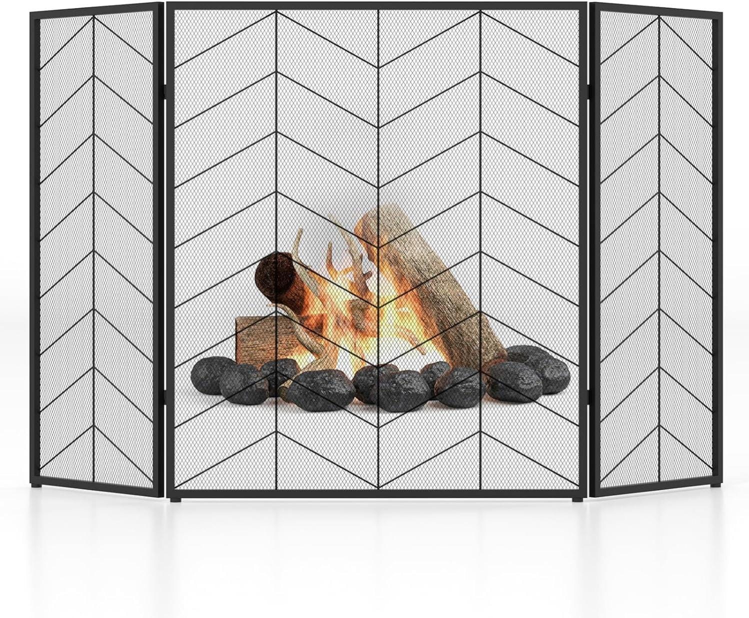 Grille De Cheminée Pliante En Métal Avec 3 Panneaux, Pare-feu Pour Grille De Cheminée Pliante En Métal Avec 3 Panneaux, Pare-feu Pour