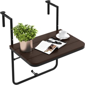 Table de Balcon Suspendue Pliable avec Hauteur 73/78,5/84CM, Table Rabattable en Hips et Métal,Brun