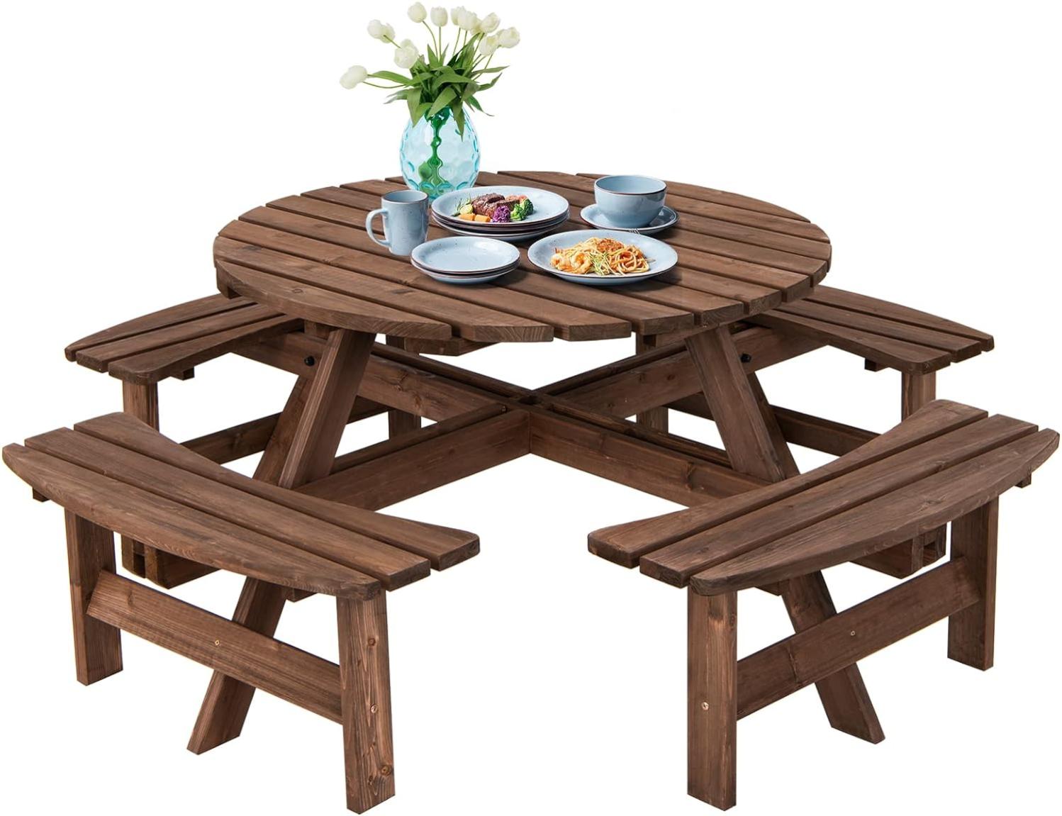 Ensemble de Table de Jardin et 4 Bancs en Bois de Sapin pour 8