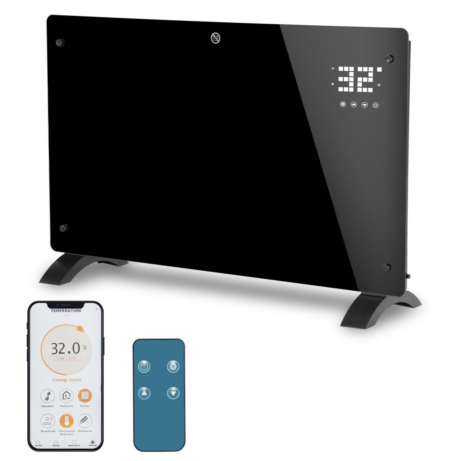 Riscaldatore elettrico di lusso | Termoconvettore smart a pannello in vetro VONROC - 2000W
