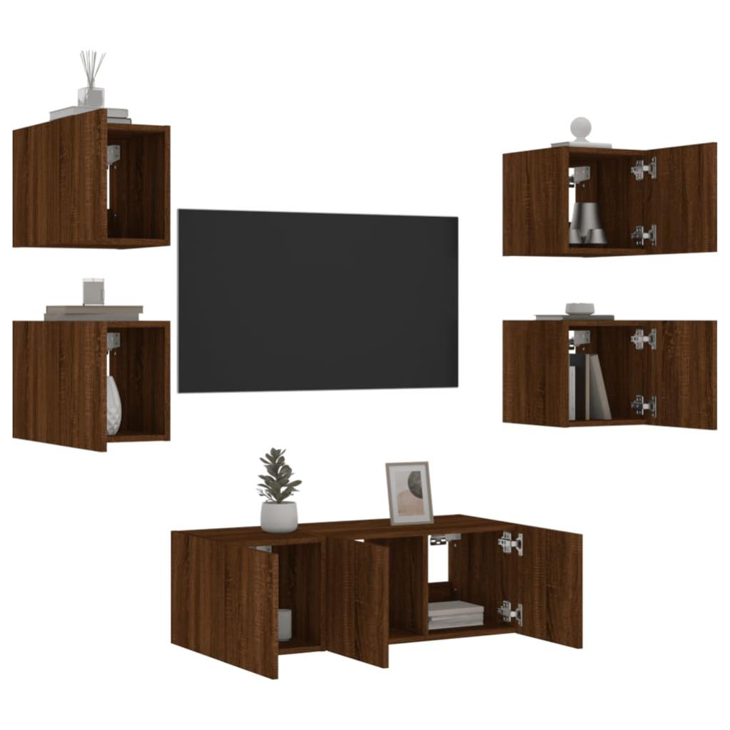 Unités murales TV avec LED 6 pcs chêne marron bois d'ingénierie | Leroy ...