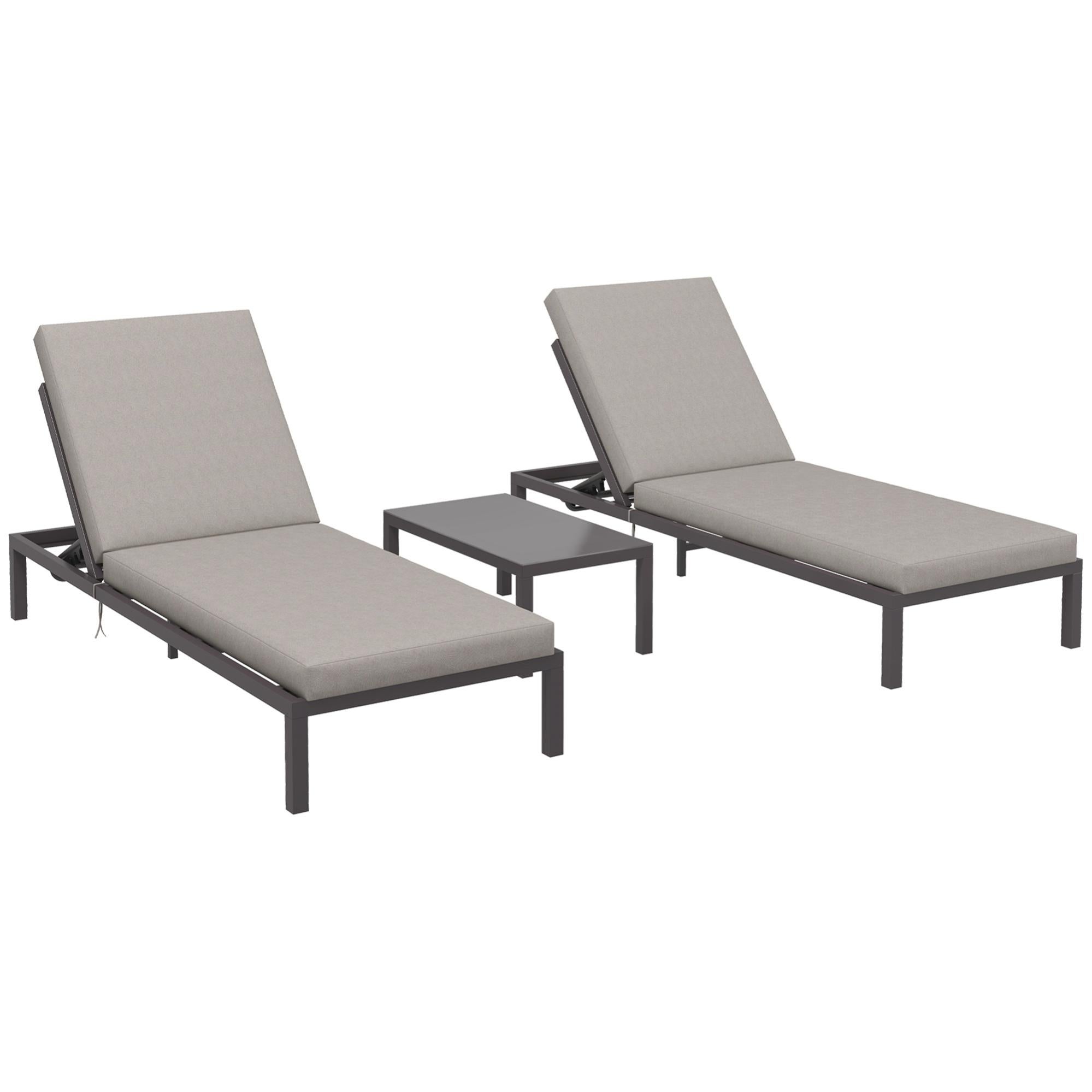 Salon De Jardin 4 Places Canapé Inclinable - Structure Métal Et Coussins Polyester Déhoussables - Design Moderne Gris Foncé
