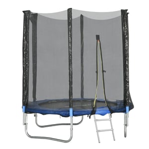 Trampoline d'extérieur Ø 180 cm avec filet de sécurité, poteaux rembourrés et échelle