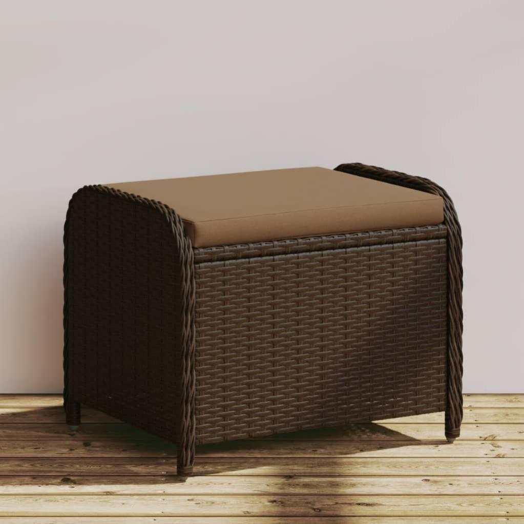 Tabouret de jardin et coussin noir 63,5x56x32 cm résine tressée