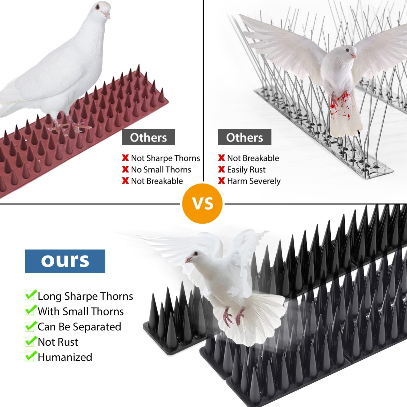 Paquete de 10 picos para pájaros, longitud Total de 500CM, picos disuasorios de plástico para pájaros, para barandillas y techo, color negro - 3