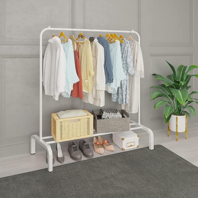 T LOVENDO.ES Perchero Burro Ropa Resistente Estable y Estrecho. Sin Ruedas Con balda Zapatero. Color Blanco. Leroy Merlin