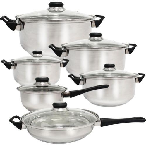 Batterie De Cuisine 12 Pièces En Inox – Induction Compatible, Sans PFOA, Avec Couvercles En Verre