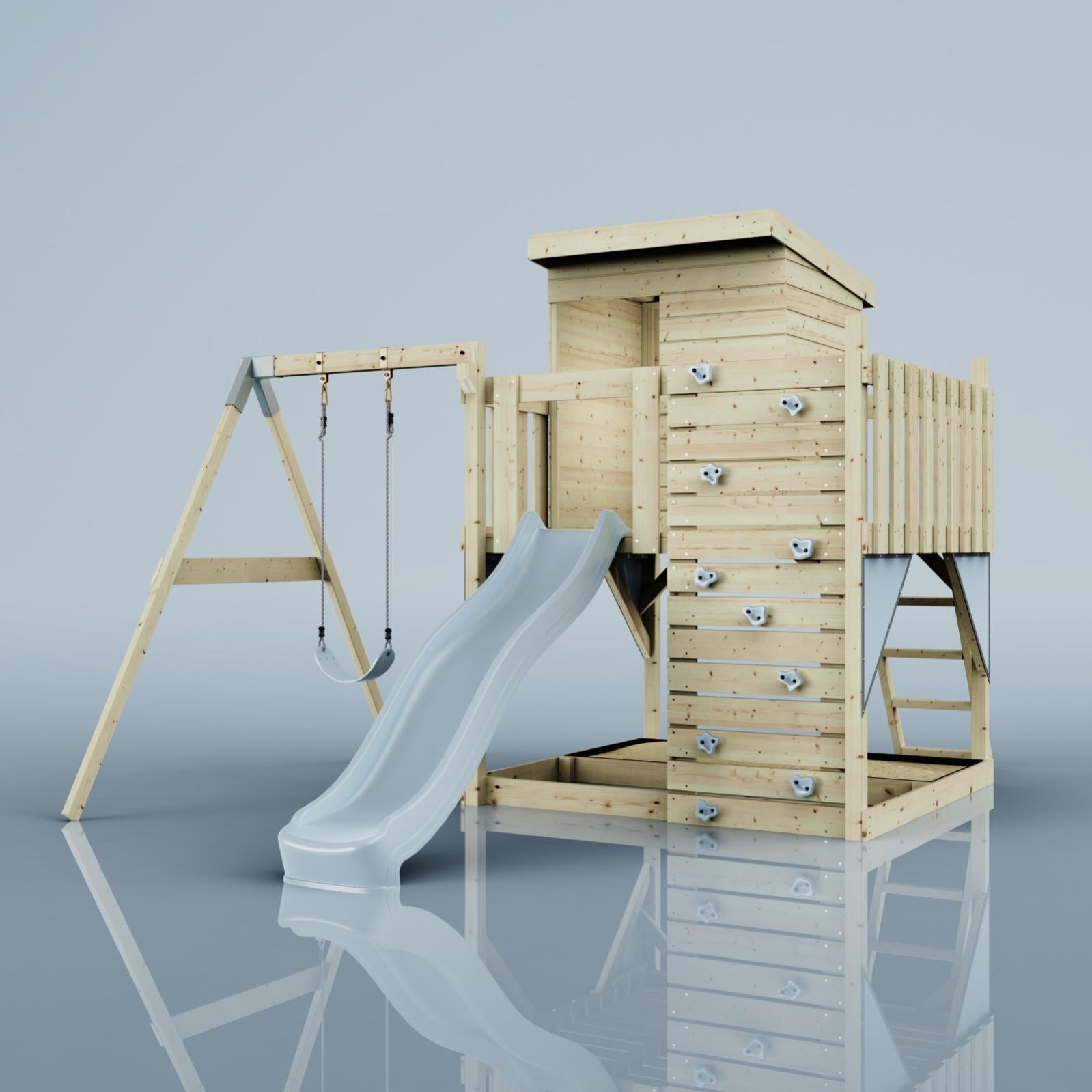 Kangui Tour De Jeux WOUPI Bois – Double Plateforme, Balançoire, Trapèze, Mur Escalade, Cabane – 4-10 Ans