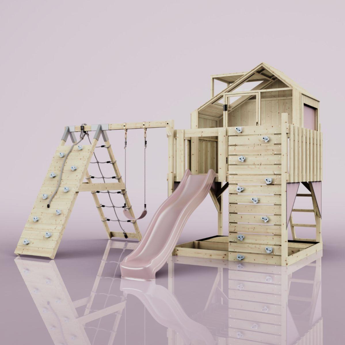 Aire de jeux PolarPlay Anika Aire de jeux portique bois avec balançoire et mur d