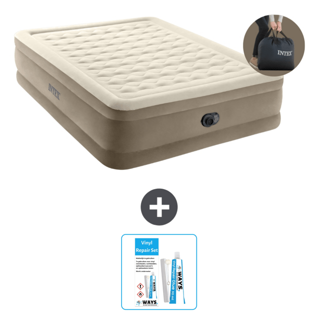 Matelas gonflable Intex - 2 personnes - 152 x 203 x 46 cm - Beige - Pompe incluse - Trousse de réparation