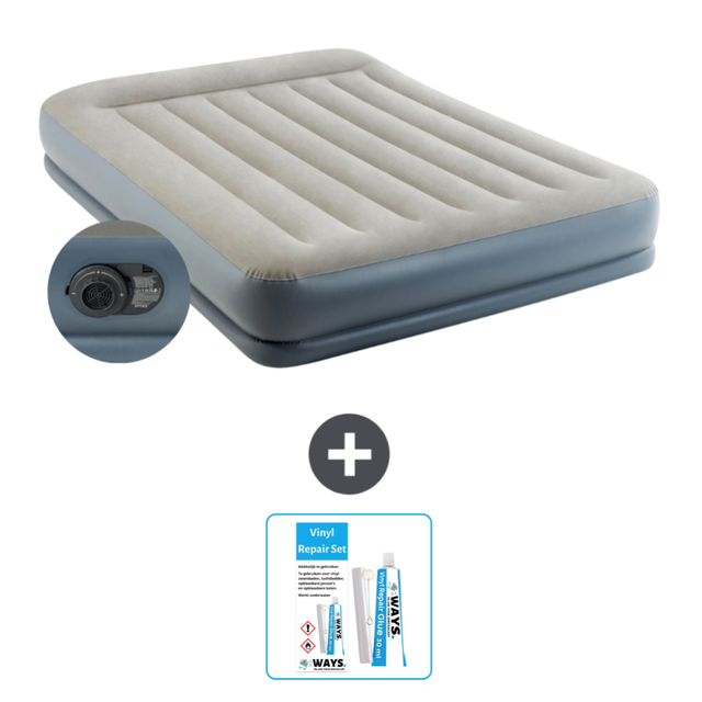 Matelas gonflable Intex - 2 personnes - 152 x 203 x 30 cm - Gris - Pompe incluse - Trousse de réparation