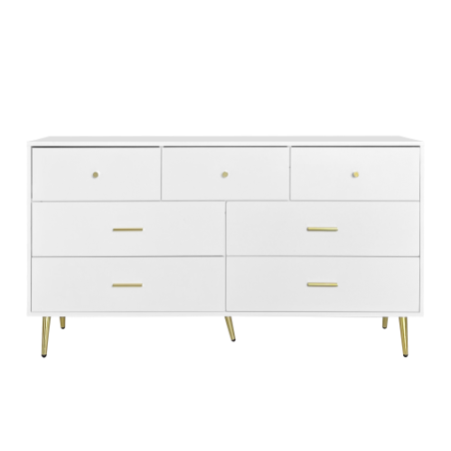Comò In Rattan 130 Cm Boho A 6 Cassetti Con Maniglie Dorate - Cassettiera In Legno Per Camera Da Letto