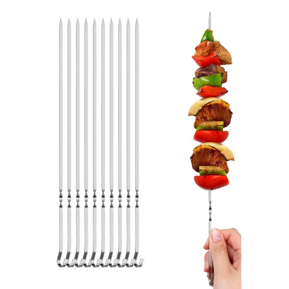 Mino Plus Lot De 24 Brochettes De Barbecue - 30 Cm De Long - En Acier Inoxydable - Réutilisables - Pour Barbecues En Plein Air Et En Plein Air (C