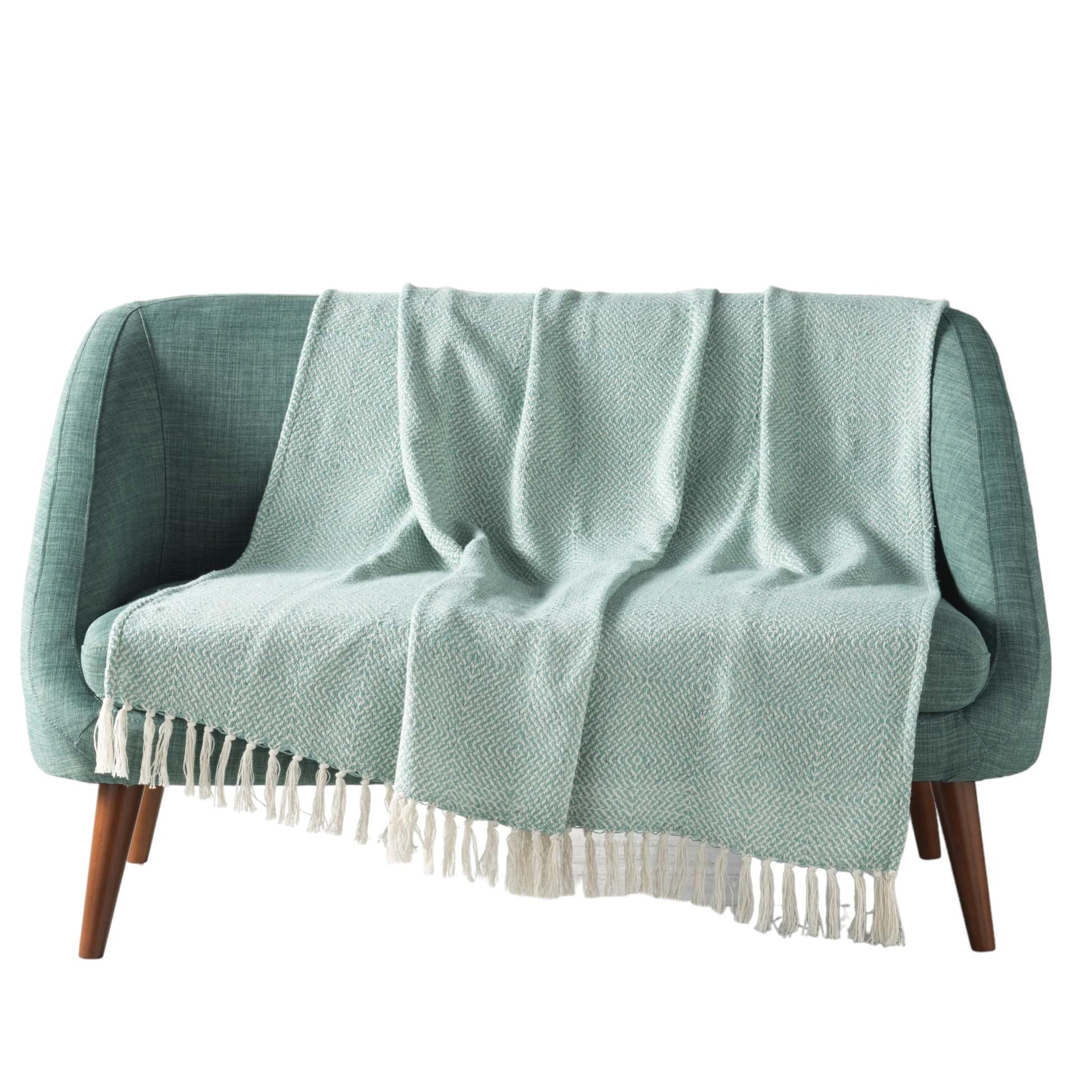 Jeté De Fauteuil 150x150cm Lilia Rouge - Coton Tissé - Housse Décorative Avec Franges - Pour Canapé Ou Lit