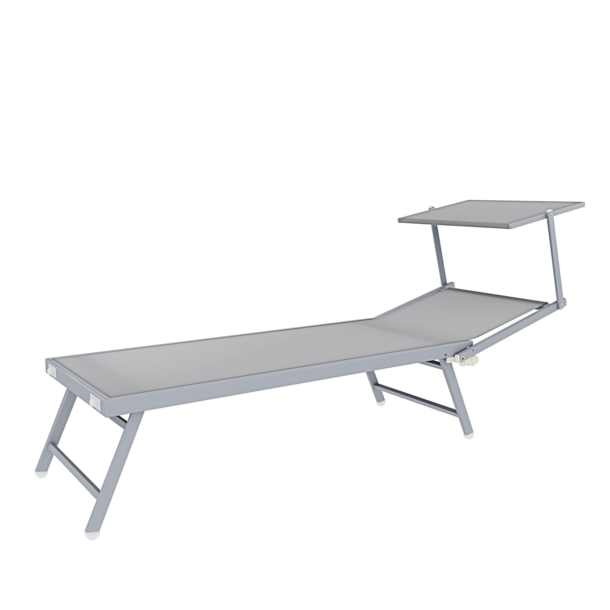 4 Lettini Prendisole Pieghevole Professionale in Alluminio e Tessuto Textilene Tettuccio Orientabile Parasole Sdraio Mare Spiaggia 182x60x38 cm Grigio - 3