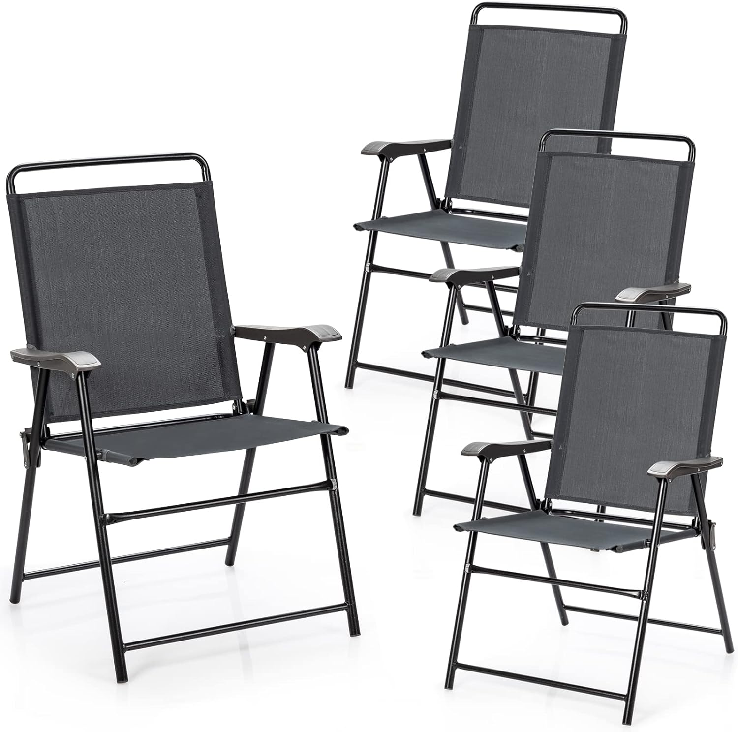 Lot de 4 Chaises de Jardin Pliantes Chaises d Extérieur avec Cadre Charge 150 KG Gris Leroy