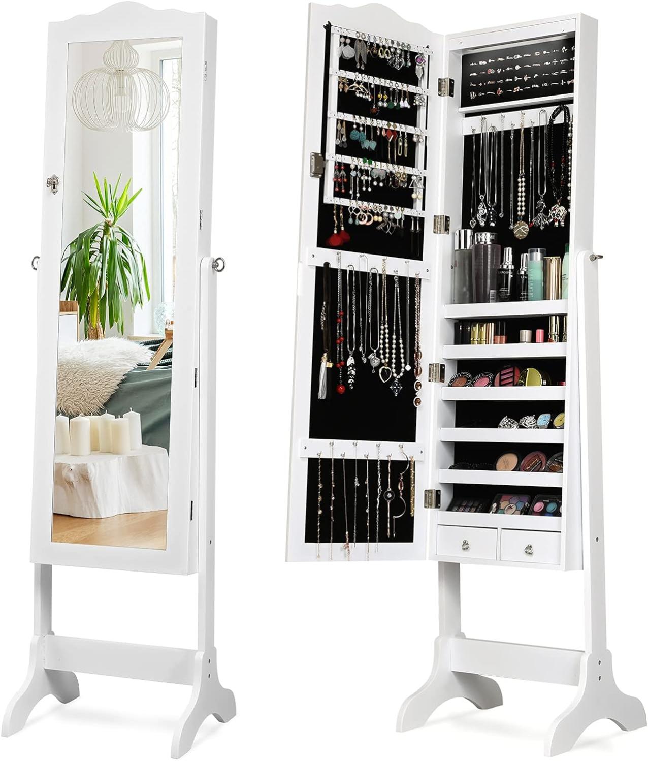 Armoire à Bijoux Miroir Avec Lumières LED Sur Pied Blanc OFR90836 Bonnevie Meuble