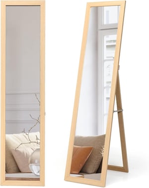 Miroir 2 en 1 Mural sur Pied, HD Miroir avec Cadre de Style Moderne, Psyche 147 x 29 CM,Ideale pour Votre Vestibule ou Chambre a Coucher (Naturel)