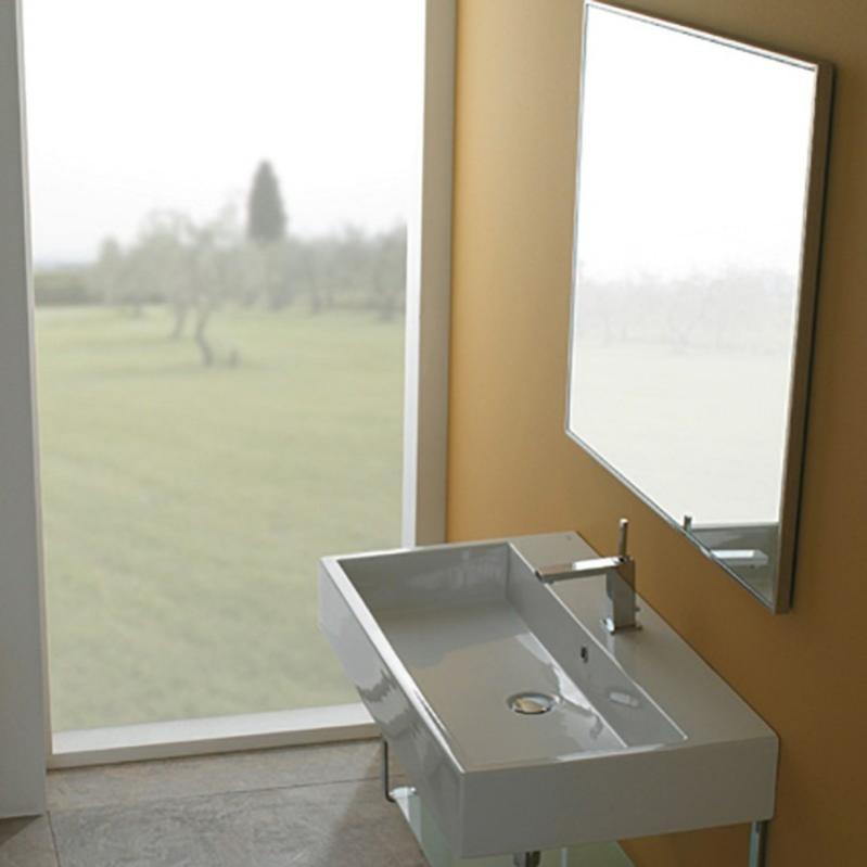Lavabo Sospeso In Resina Sintetica Solid Stone - PB2035 - Bianco Opaco 32,5x32,5x25 Cm - Design Moderno Per Bagno - 6