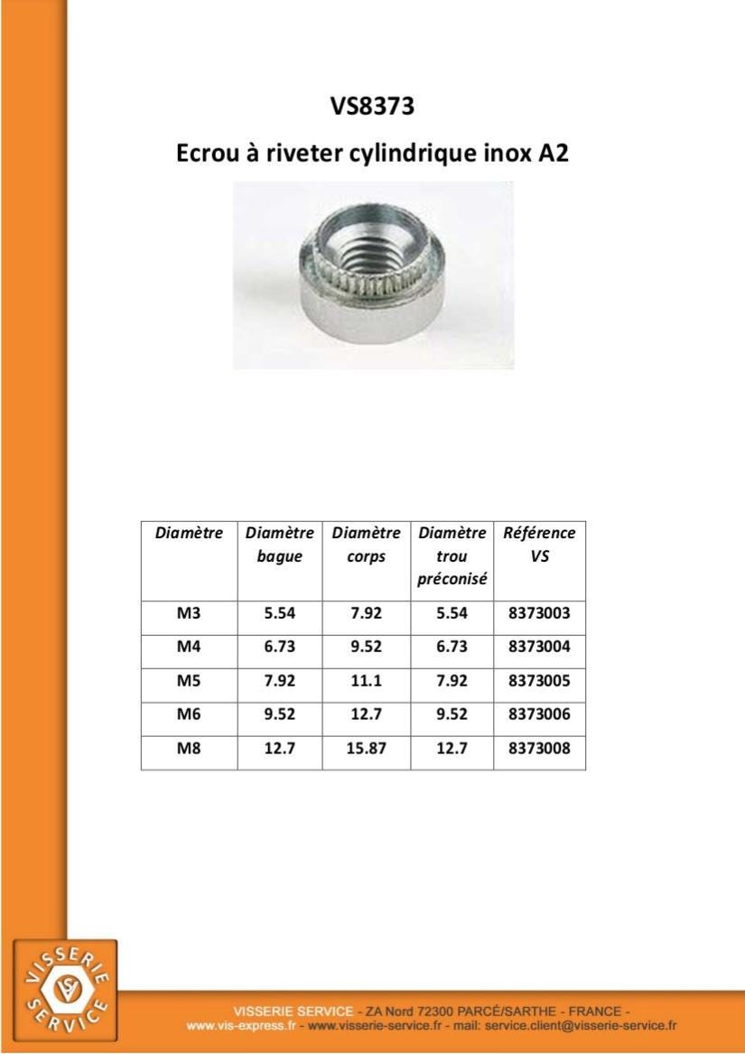 Tole Rivetée Écrou à riveter Cylindrique M5 Épaisseur tole 18 Inox A2 - 100 pièces ...