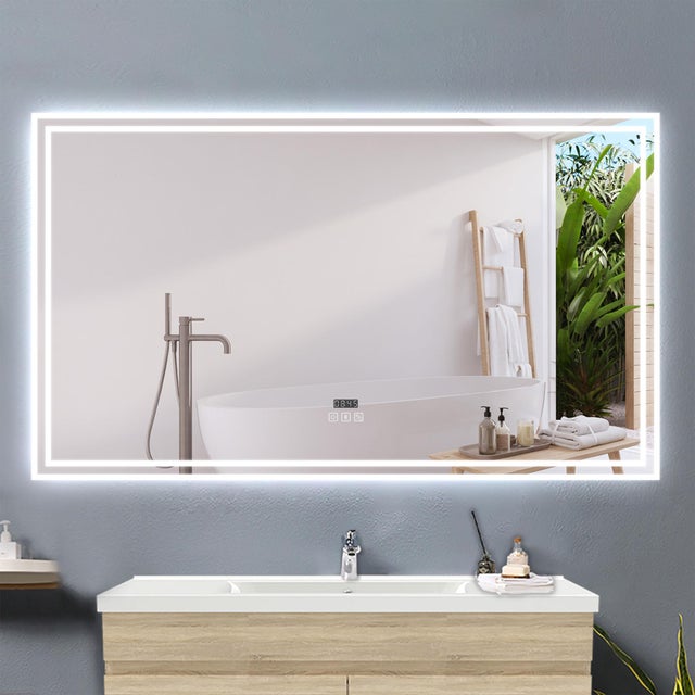 OCEAN Specchio da bagno Rettangolare. 80x140 cm. Antiappannamento con funzione Bluetooth Dimmerabile in 3 temperature di colore e Orologio