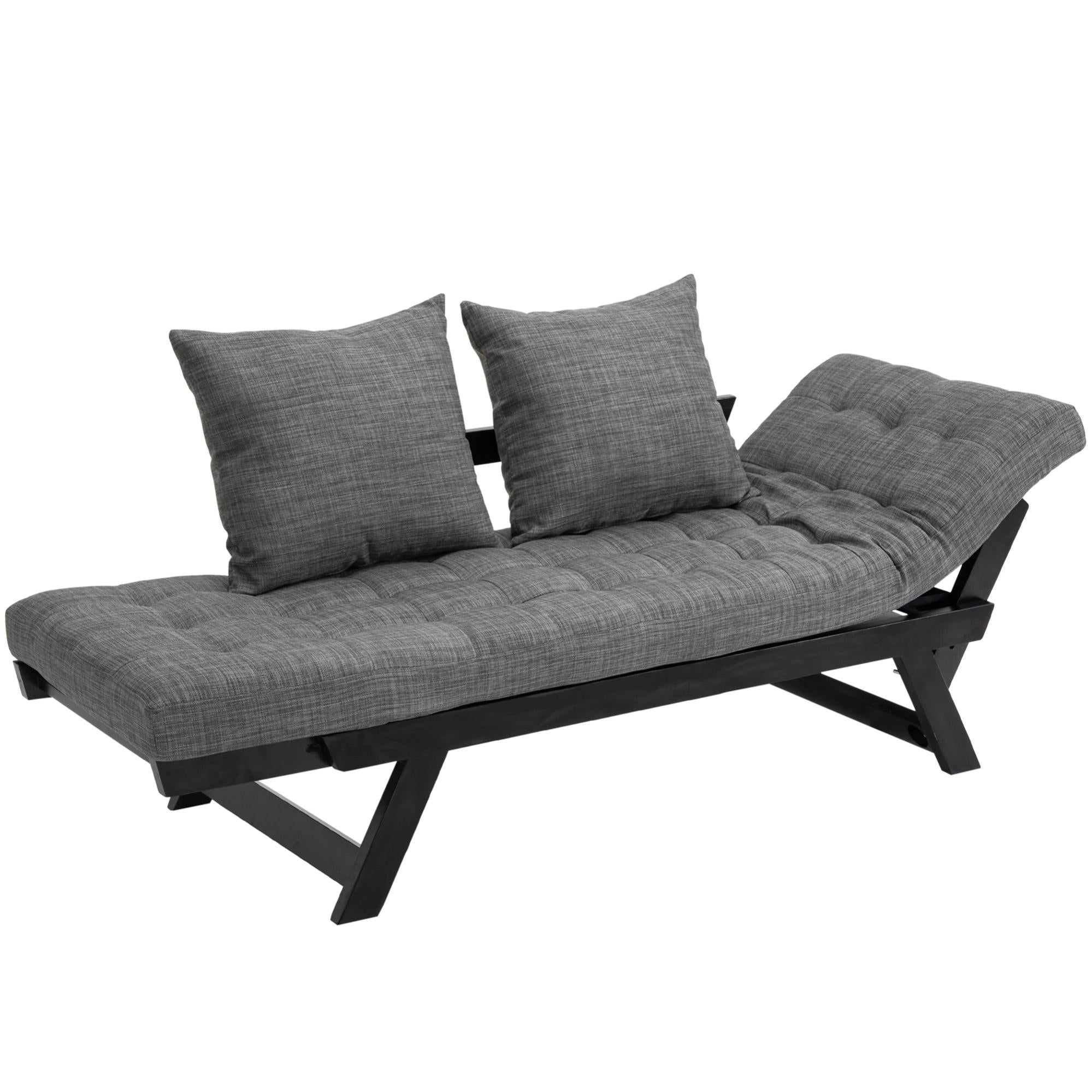 Vyfipt Divano Letto Futon Convertibile In Lino Grigio - 180 Cm, Con Schienale E Braccioli Regolabili, Memory Foam, Struttura Legno - 4