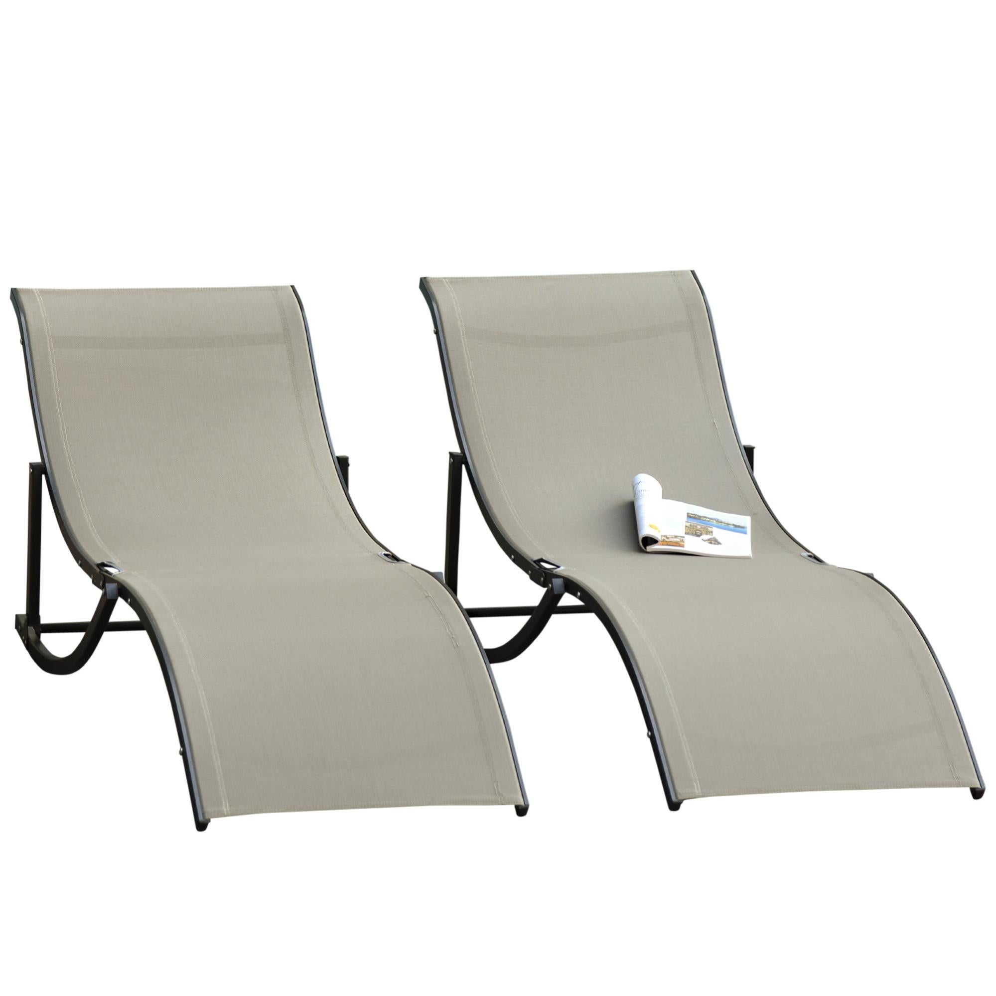 Outsunny Set 2 Sdraio da Spiaggia con Schienale Regolabile su 5 Livelli, Poggiatesta e Borsa da Viaggio, Lettini Spiaggia Pieghevoli in Acciaio e PE, 124x53x35-45 cm, Beige e Azzurro