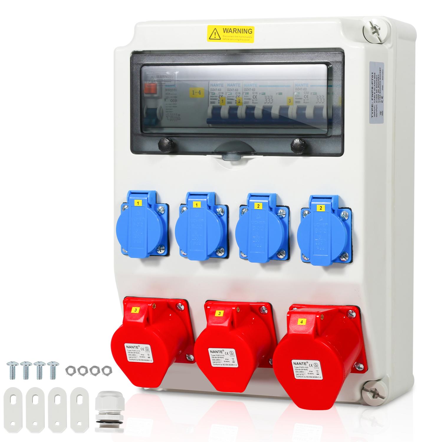 Répartiteur Courant Mural 230V - 6 Prises Avec Fusibles - IP65 - Pour Chantier Et Extérieur