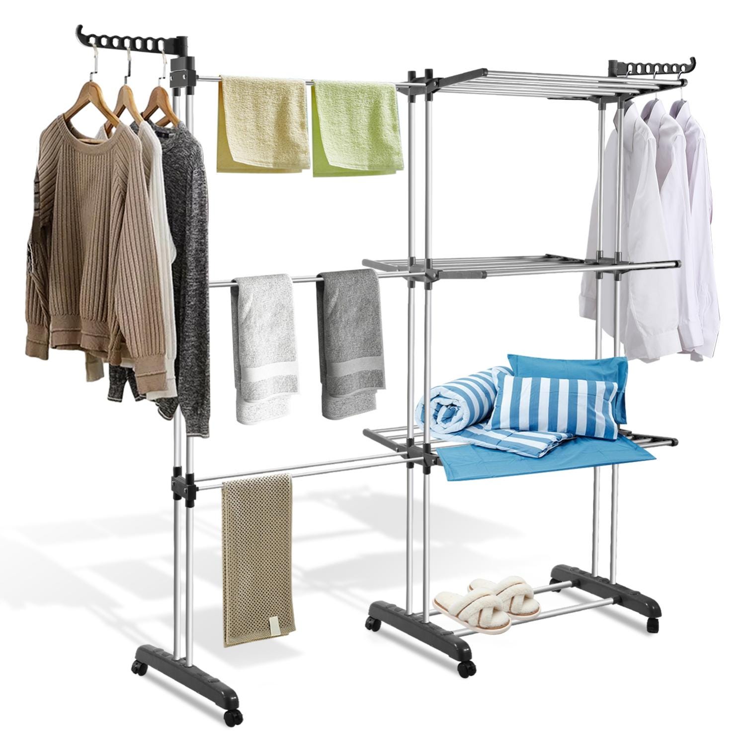 S choir Linge Pliable Ailes Lat rales Sur 4 Niveaux H 170cm Gris s-choir-linge-pliable-ailes-lat-rales-sur-4-niveaux-h-170cm-gris