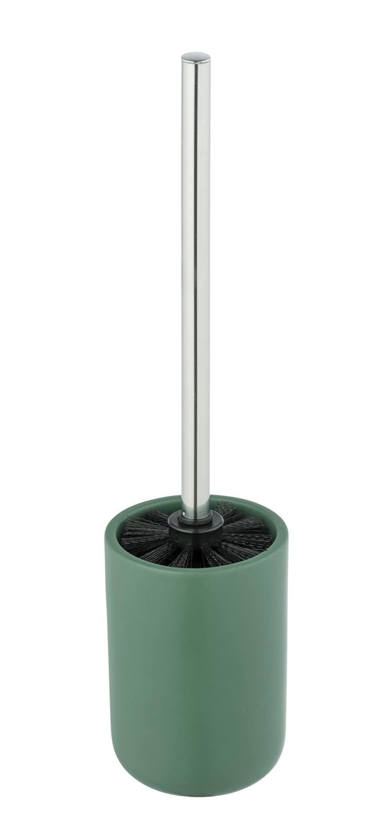 Set WC Olinda ALLSTAR - Porte-brosse Céramique Vert Mat + Brosse Noire Manche Argenté