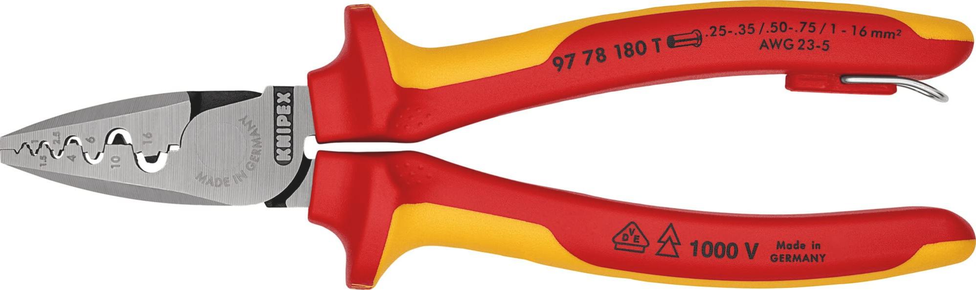 Pinza Crimpatrice Knipex Per Terminali A Bussola - Isolata VDE, 145 Mm, Con 4 Incavi Per Sezioni Da 0,25 A 2,5 Mm² - Foto 3