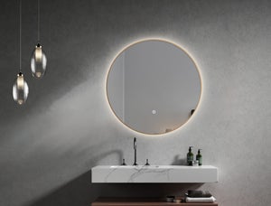 LuxuryBain- Miroir de salle de bain LED 80cm à luminosité variable avec cadre en aluminium doré, or