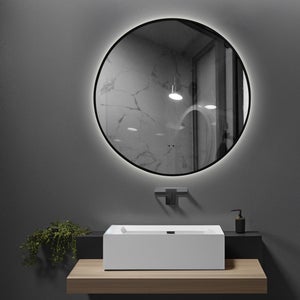 LuxuryBain- Miroir de salle de bain LED 80cm rond touche sensitive à luminosité variable avec cadre en aluminium noir