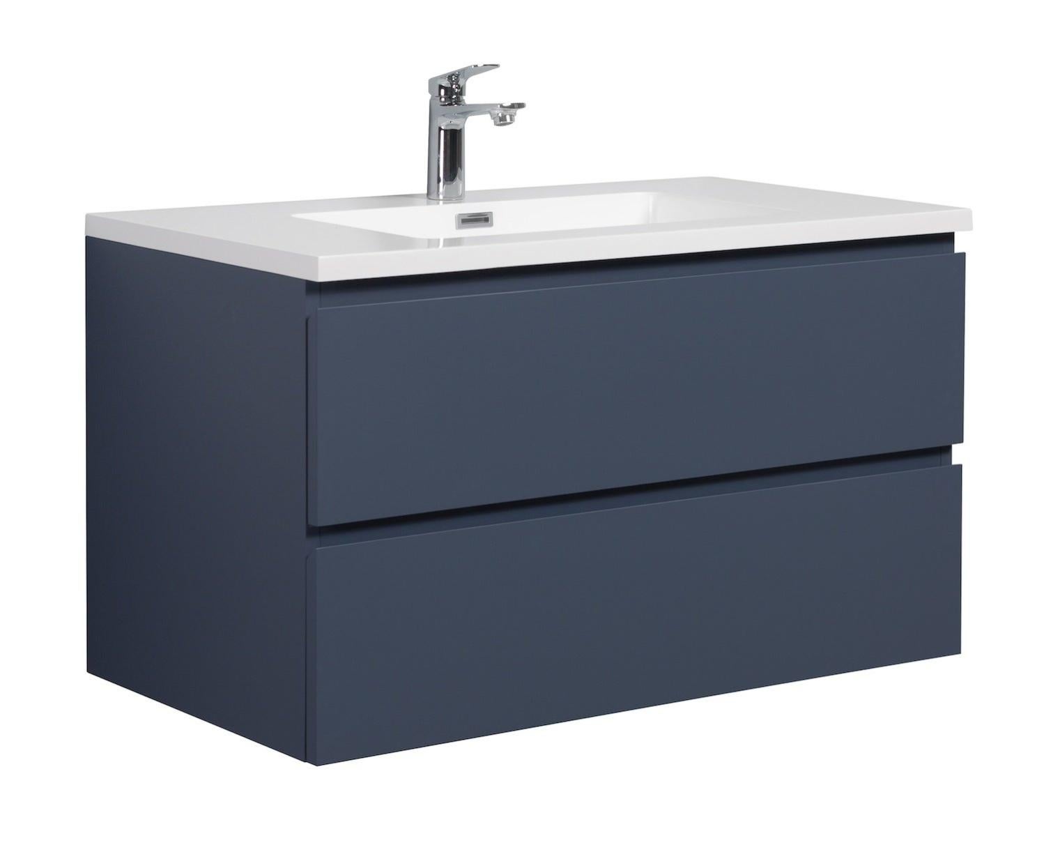 Meuble de salle de bain Angela 90 cm lavabo Noir bleu – Armoire de