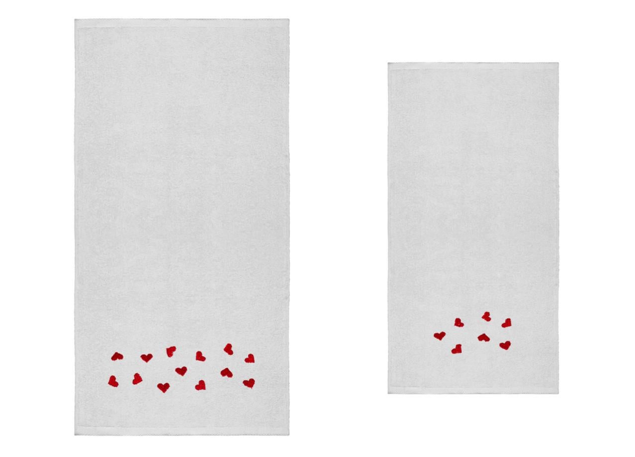 Set Asciugamani Da Bagno Con Ricamo Cuore - Tinta Unita Panna E Grigio - Foto 3