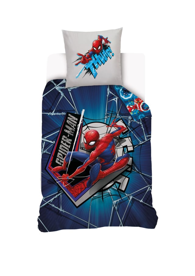 MARVEL - Housse de couette Spiderman Marvel 140x200 cm + 1 Taie d'oreiller 63x63 cm - 100% Coton - Bleu