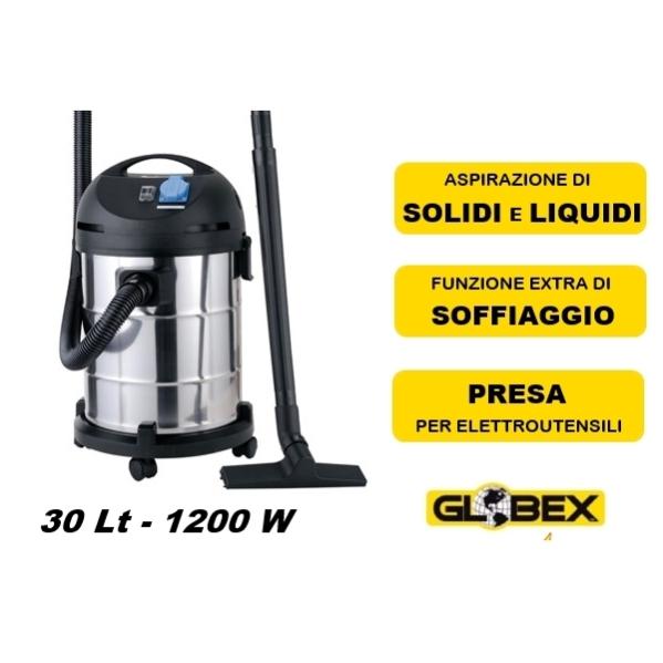 Aspiratore/Aspirapolvere/Aspiratutto solidi e liquidi 1200W 30lt con  funzione soffiatore Globex - GX 30 L