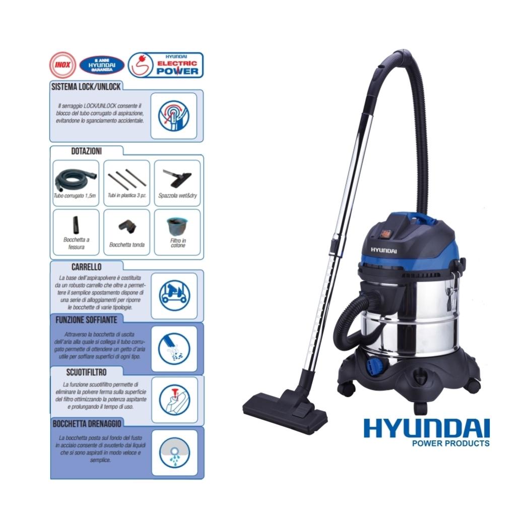 Aspiratore/Aspirapolvere/Aspiratutto solidi e liquidi 1200W 20lt. Hyundai -  45020