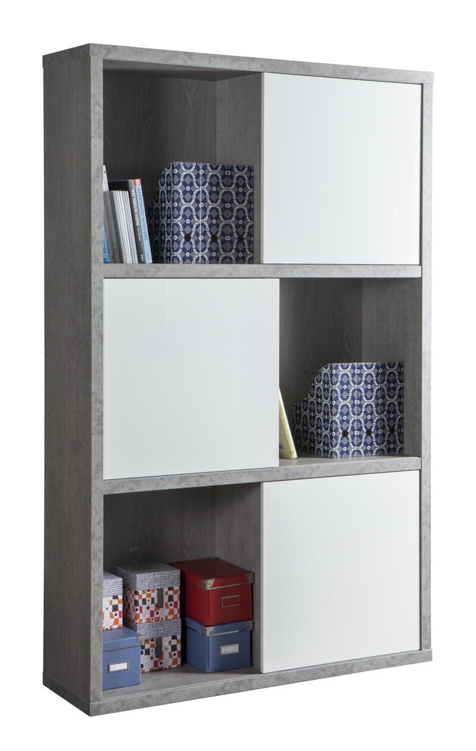 Libreria COMPOSAD PRATICO Con 3 Ante Scorrevoli - 120x195x35,6 Cm, Cemento/Bianco, Made In Italy - Foto 2