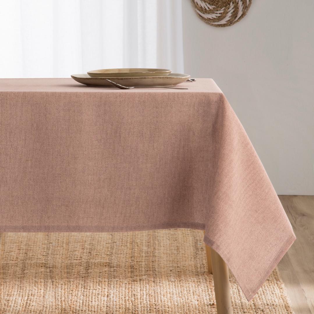 MANTEL ANTIMANCHAS RESINADO CONFECCIONADO 1,40 X 1,40 M 50% PES 45% CO 5% LUREX LINEAS DE ORO
