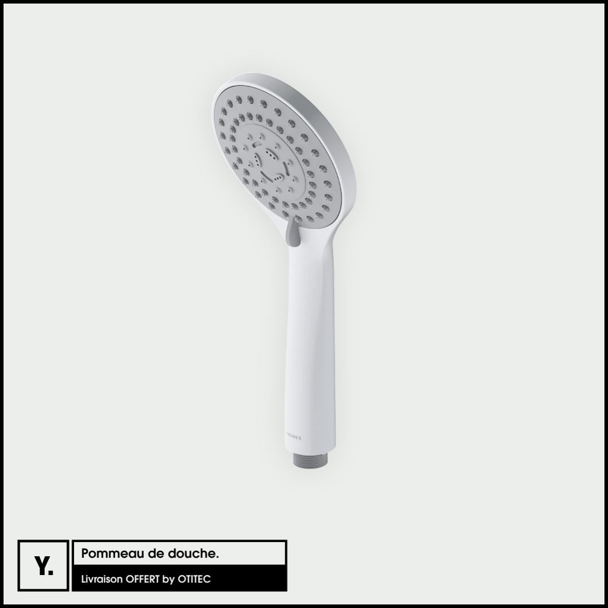 DIFFUSION 574089 Pommeau De Douche Blanc 1 Jet - 20 X 6,5 X 5 Cm