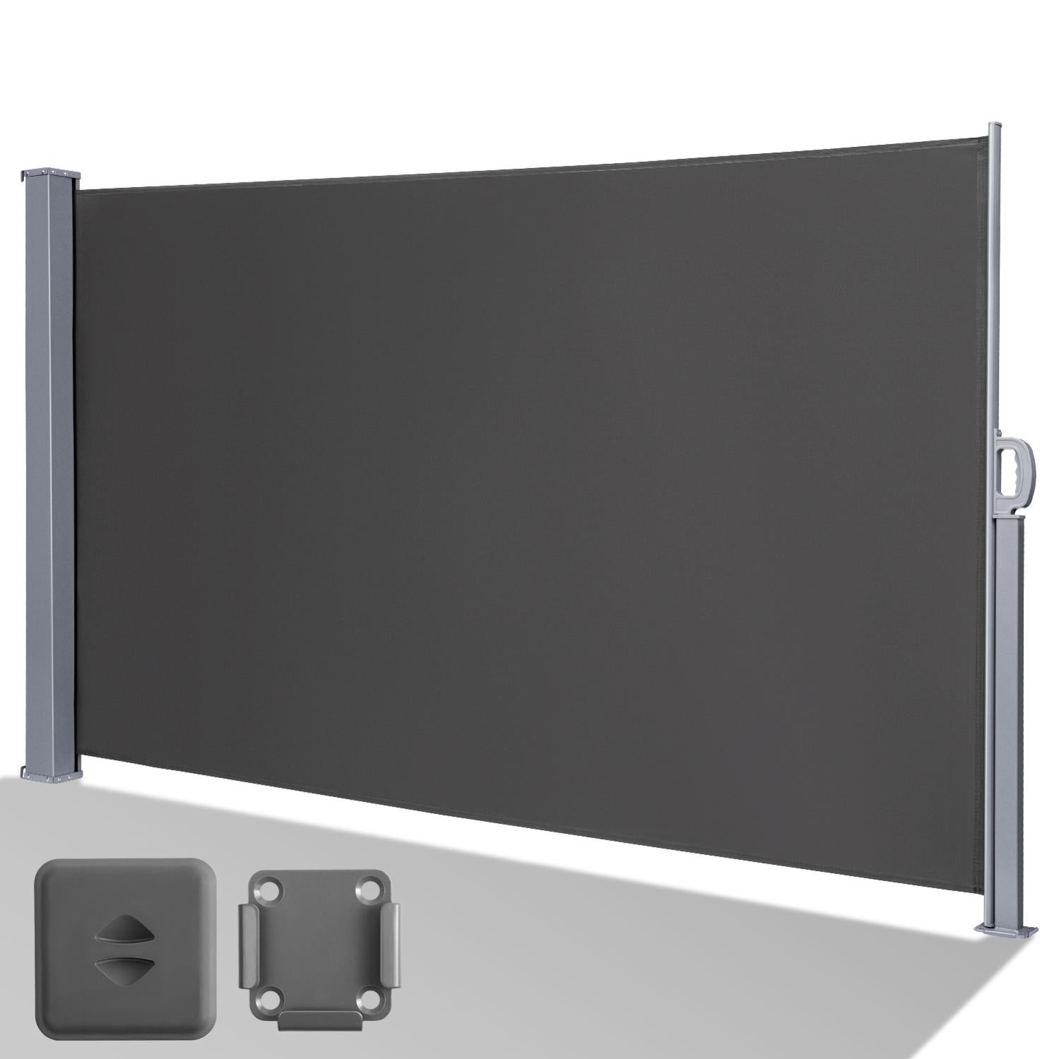 VOUNOT Paravent Extérieur Rétractable 160x300cm - Brise-Vue Toile Polyester UV, Montage Mur/Poteau, Housse Protection - Noir Anthracite