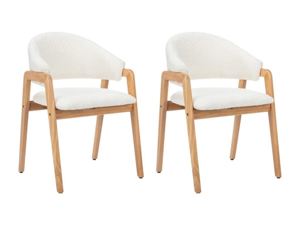 Lot de 2 chaises avec accoudoirs en tissu bouclette et bois d'hévéa