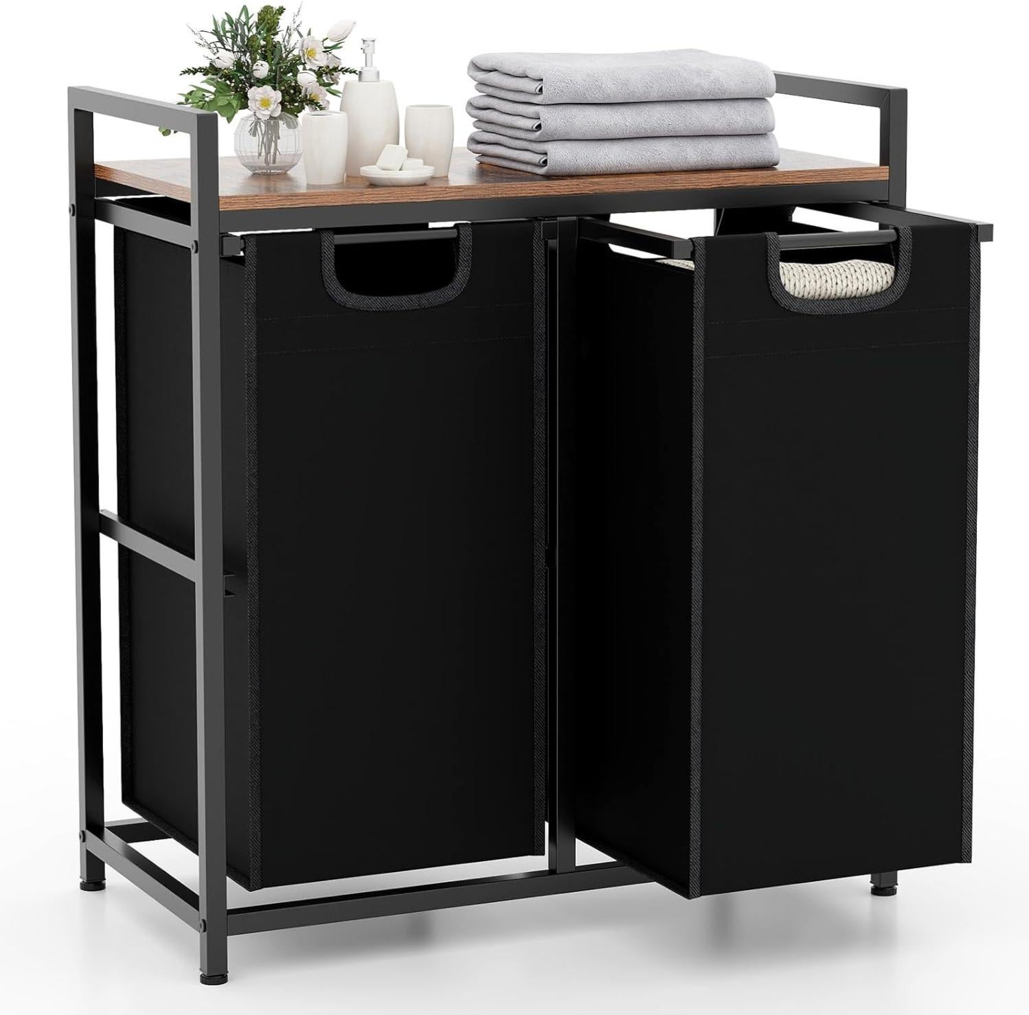 Panier à linge 140 L 2 bacs amovibles bambou gris anthracite - RITA Panier à linge 140 L 2 bacs amovibles bambou gris anthracite - RITA