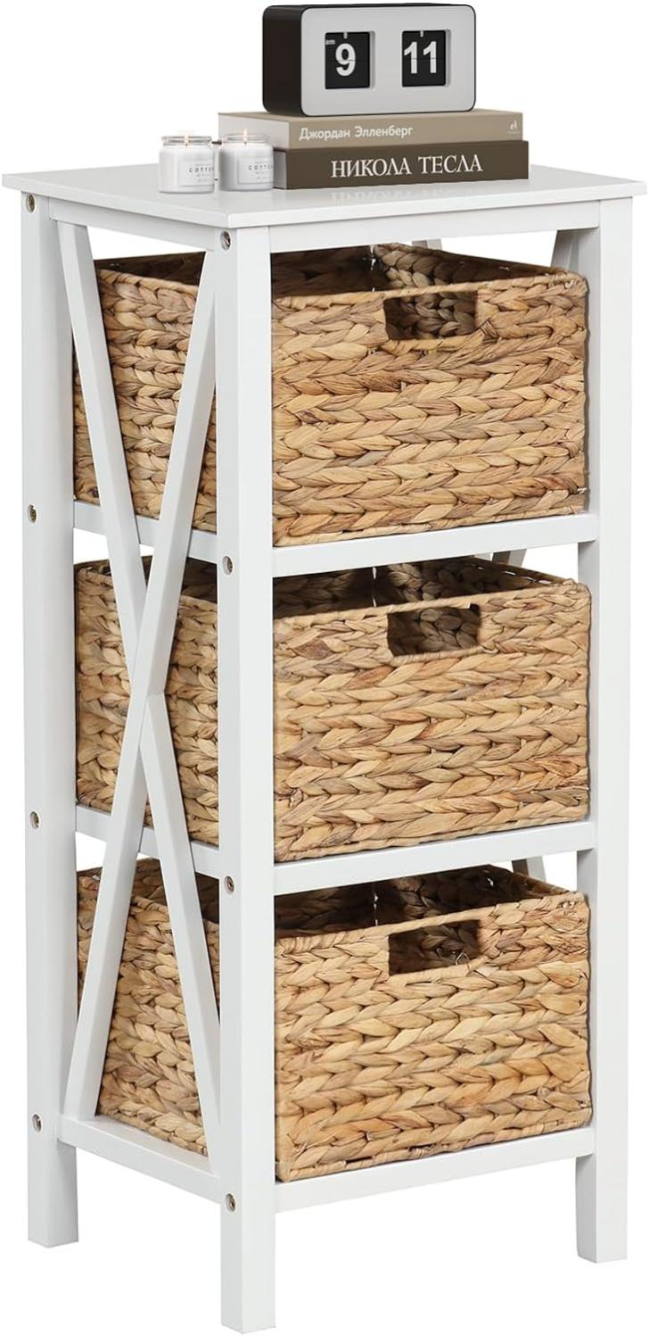 Étagère Toilette Bambou Yorbay - 3 Niveaux Réglables - 2 Paniers - Blanc - 79x23x166cm