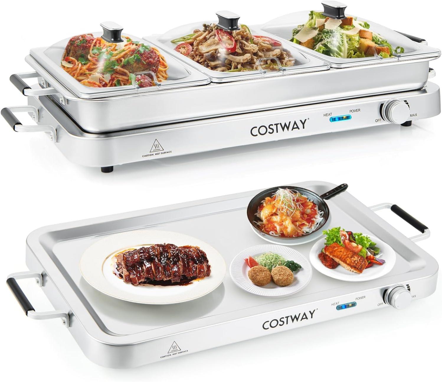 NZZVNZ Set De 3 Bacs Gastronormes Inox - 32,5x17,5x6,5cm - Avec Couvercles Et Pince - Pour Restaurant Et Cuisine Pro