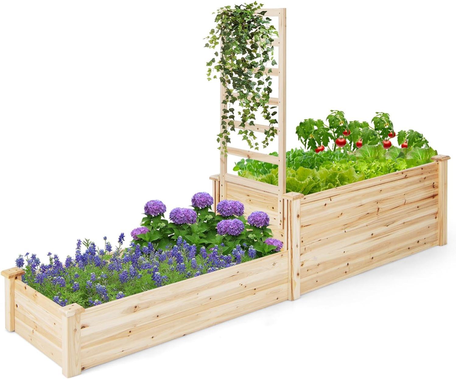 Jardinière Surélevée à Arrosage Automatique avec Treillis, Lit de Jardin avec Indicateur Jardinière Surélevée à Arrosage Automatique avec Treillis, Lit de Jardin avec Indicateur