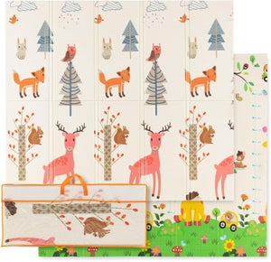 Tapis De Jeu Bébé Pliable 120x120 Cm – En Mousse XPE, Antidérapant, Imperméable, Réversible Avec Motifs Animaux