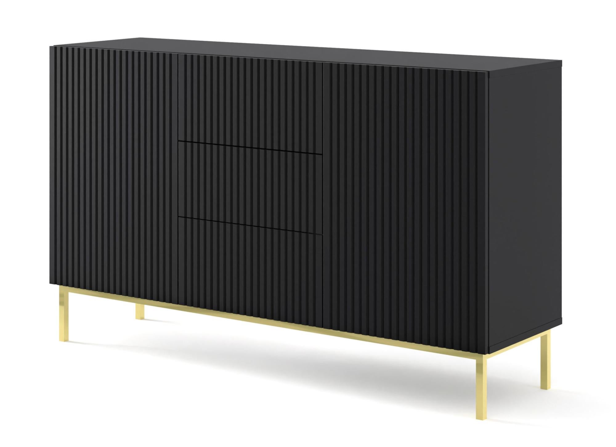 Commode RAVENNA B 150 cm 2D3S fraisé noir mat + cadre | Leroy Merlin