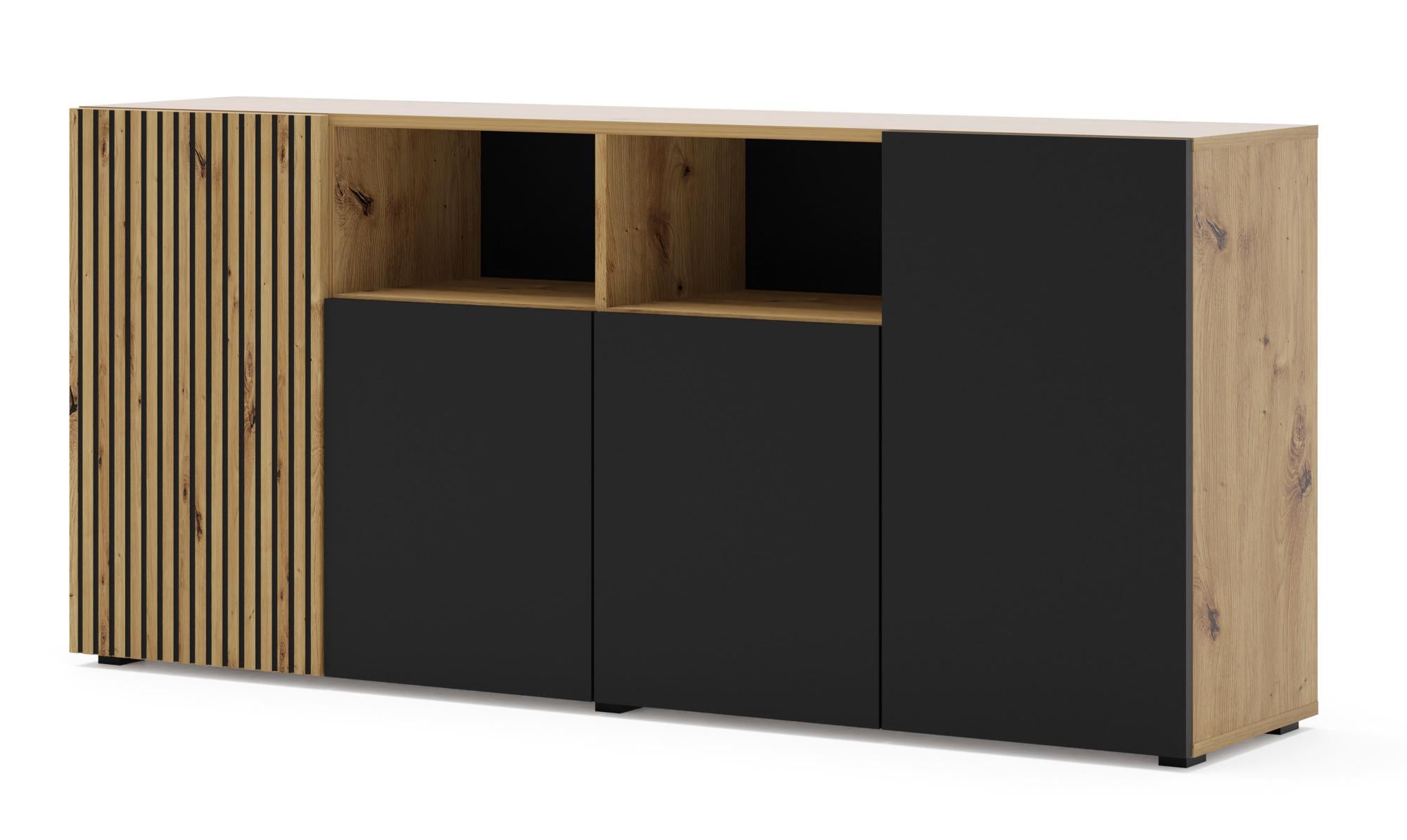 Commode AURIS 4D 180 cm chêne artisanal / noir mat | Leroy Merlin